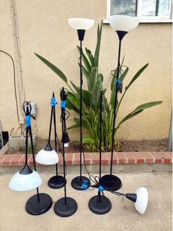 Black Floor Lamps with White Shades Set of 6