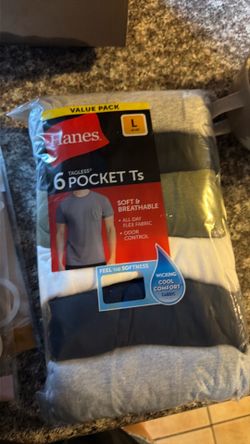 Hanes Men's Value Pack Assorted Pocket T-Shirt Undershirts, 6 Pack
