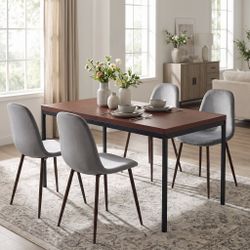 Homy Casa CAJON 150+CHARLTON 5PC Dining Set 59” Dark Brown Table with 4 Charlton Gray Upholstered Chairs Open Box