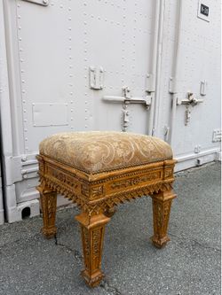 Victorian Antique Carved Oak Vanity Stool / Footstool