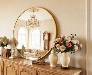 New 30 Inch Round Mirror for Wall, Round Bathroom Mirror, Circle Wall Mirrors with Gold Metal Frame, Circle Mirrors Suitable for Wall, Bathroom, Vanit