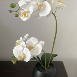 Artificial Orchid Flowers Fake Flowers White Silk Orchid Plants Artificial Flowers in Vase Faux Orchid Home Table Arrangements Party Centerpiece Decor
