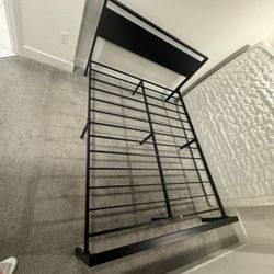 SHA CERLIN Queen Size Metal Platform Bed Frame with Wooden Headboard and Footboard, Black Oak 14 Inch No Box Spring Needed Mattress Foundation Large U