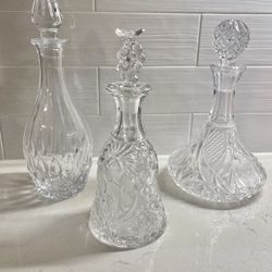 Vintage Decanter Set Of Three Crystal Hand Cut 