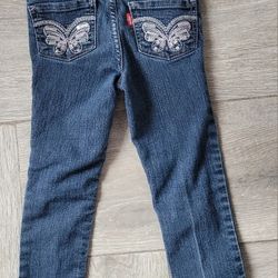 Levis Denim Leggings Embellished Butterflies Jeans Adj. Waist Size 3T