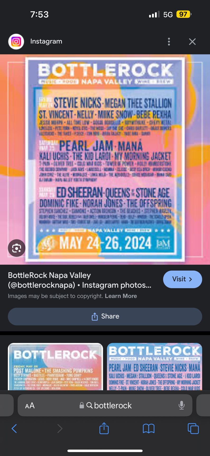 Bottle Rock Tickets For Saturday May 4th $290