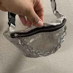 Unbranded silver shiny Fanny Pack bag dual pouch