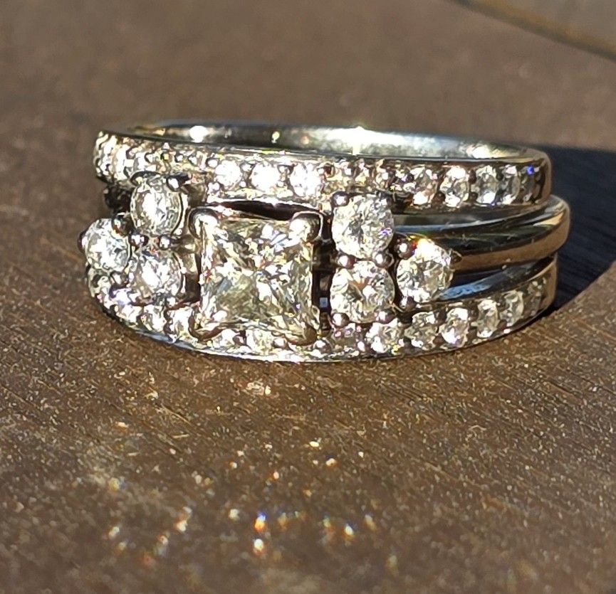 Princess-Cut 3/4ct. Natural Diamond Ring in 14K White Gold with Diamond Enhancer Rings