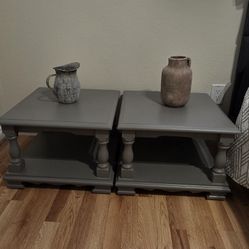 Set of 2 Low-Profile Gray Wood Nightstands / End Tables