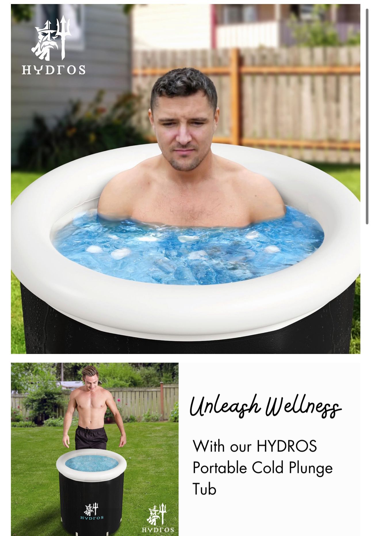 HYDROS Portable Ice Bath Tub - Easy to Assemble Ice Plunge Tub - 3 Thermal Insulated Layers + Drain Tap - Cold Plunge Bath for Indoor/Outdoor - 320L C