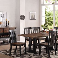 Brand New Antique Oak Black Finish 7pc Dining Table Set 