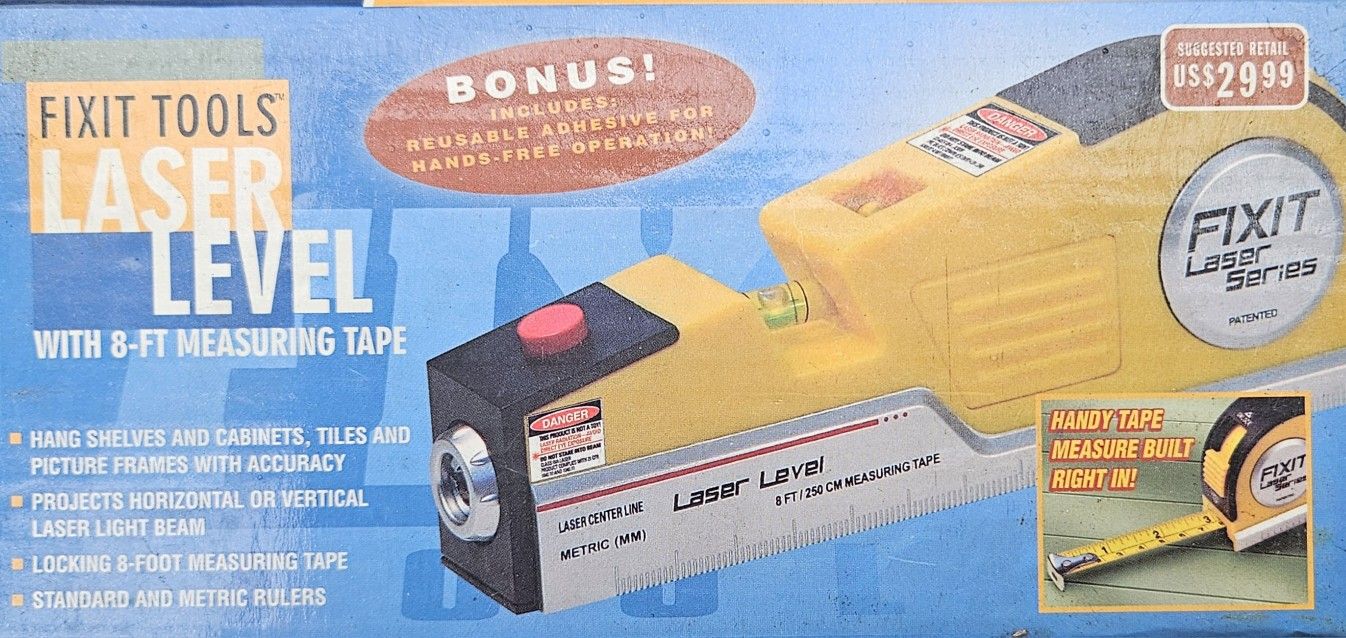 NIB, FixIt Tools Laser Level 8’ Foot Measuring Tape