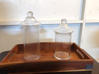 Decorative Glass Jar Set with Wood Tray