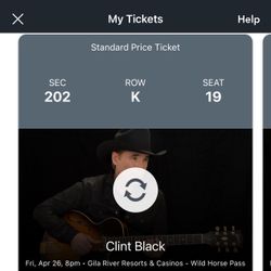 Clint Black Concert Tickets At (AISLE SEAT + 1 In) Gila River Casino-Transferred Through Ticketmaster Price Includes 2 Tickets!!