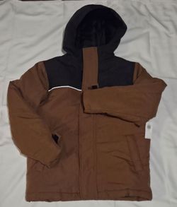 Brown and Black Hooded Winter Jacket M (8) Boys