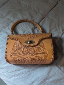 Vintage hand tooled all leather handbag