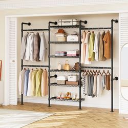H3 Wall Mounted Closet System, Expandable Industrial Pipe Clothes Rack Clothing Rack for Hanging Clothes, Heavy Duty Closet Organizers and Storage in