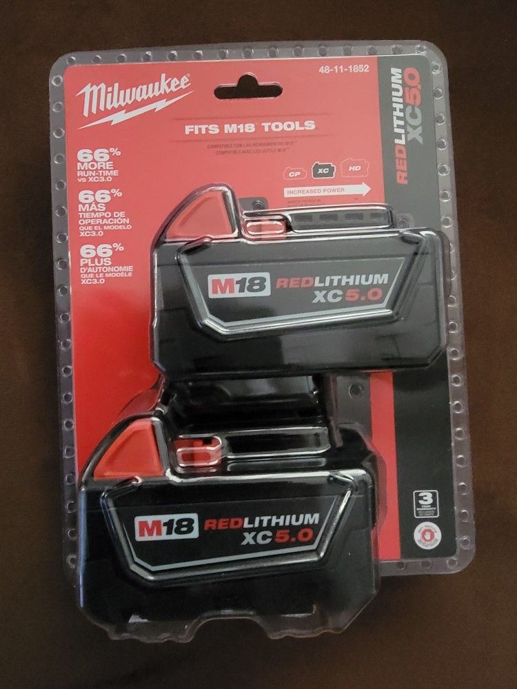 Price Firm Milwaukee 5.0 M18 Two Pack Battery Batteries for Sale in El