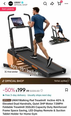 UMAY Folding Treadmill with Incline and Handrails
