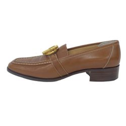 HERMES Loafer 38 Women's - Dark Brown Leather