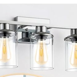 3-Light Bathroom Light Fixtures,Brushed Nickel Bathroom Vanity Light Over Mirror with Clear Glass Shade, Silver Vanity Light for Bathroom, Bedroom (Bu