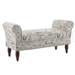  Linon Home Decor Lillian Script Pattern Linen Bench ottoman 