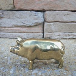 Vintage Small Brass Curled Tail Pig Figurine 