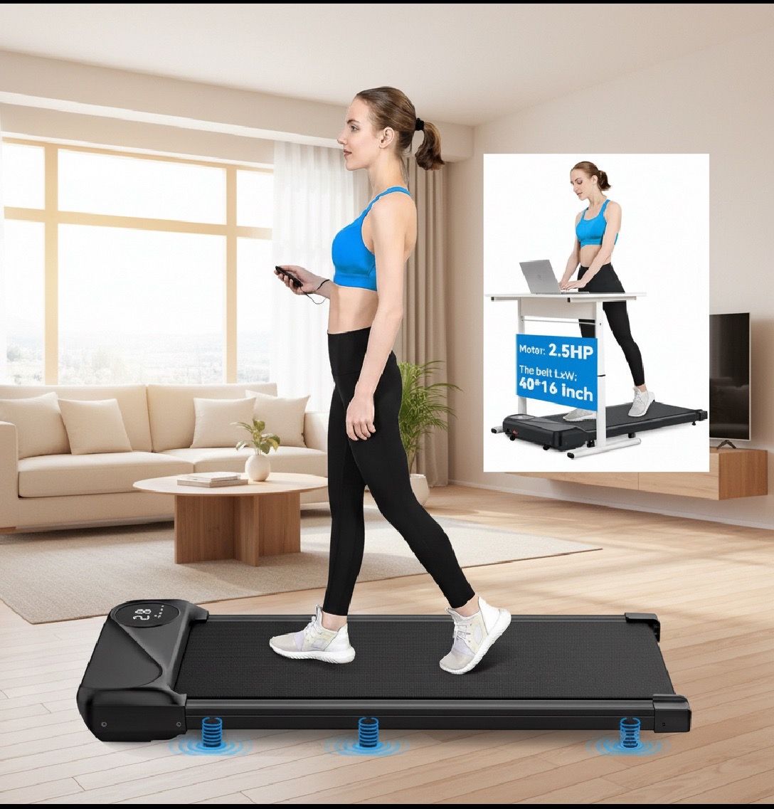 OBO Let’s Run! New THERUN Walking Pad Treadmill W/ 2.5HP, 265lbs Capacity, LED Display and Remote