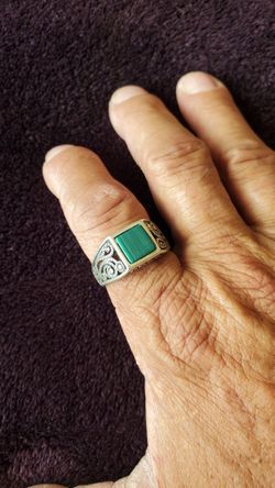 Vintage 60'S Sterling Silver Malachite Mens Ring 
