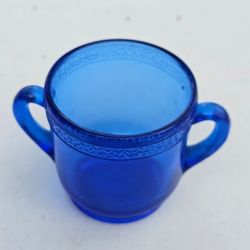 VTG (2)-HANDLED 2 5/8" TALL COBALT BLUE GLASS CUP-VASE-MUG: BOTTOM