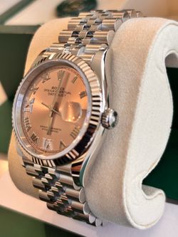 Rolex Datejust 36mm Pink Roman Sunburst Dial Fluted Jubilee Date Box Papers