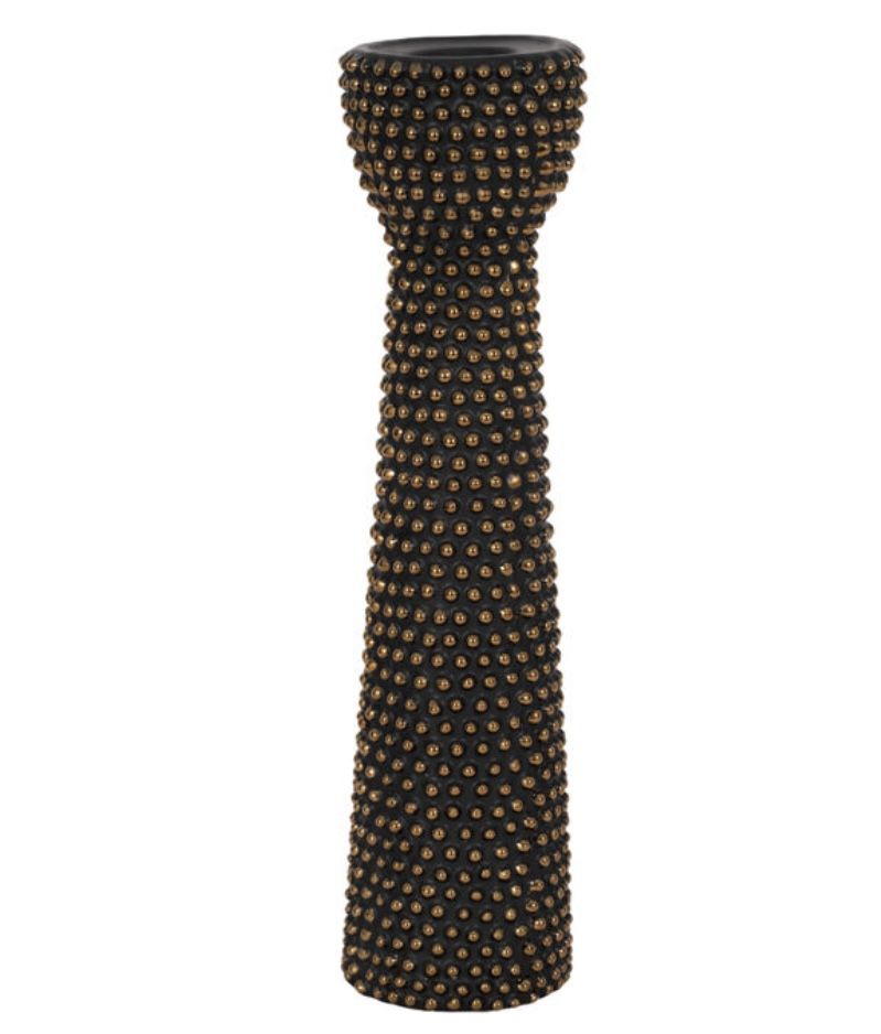 Ceramic Spiked Candle Holders -Elegant Black and Gold Decorative 16' Inch (Pair)