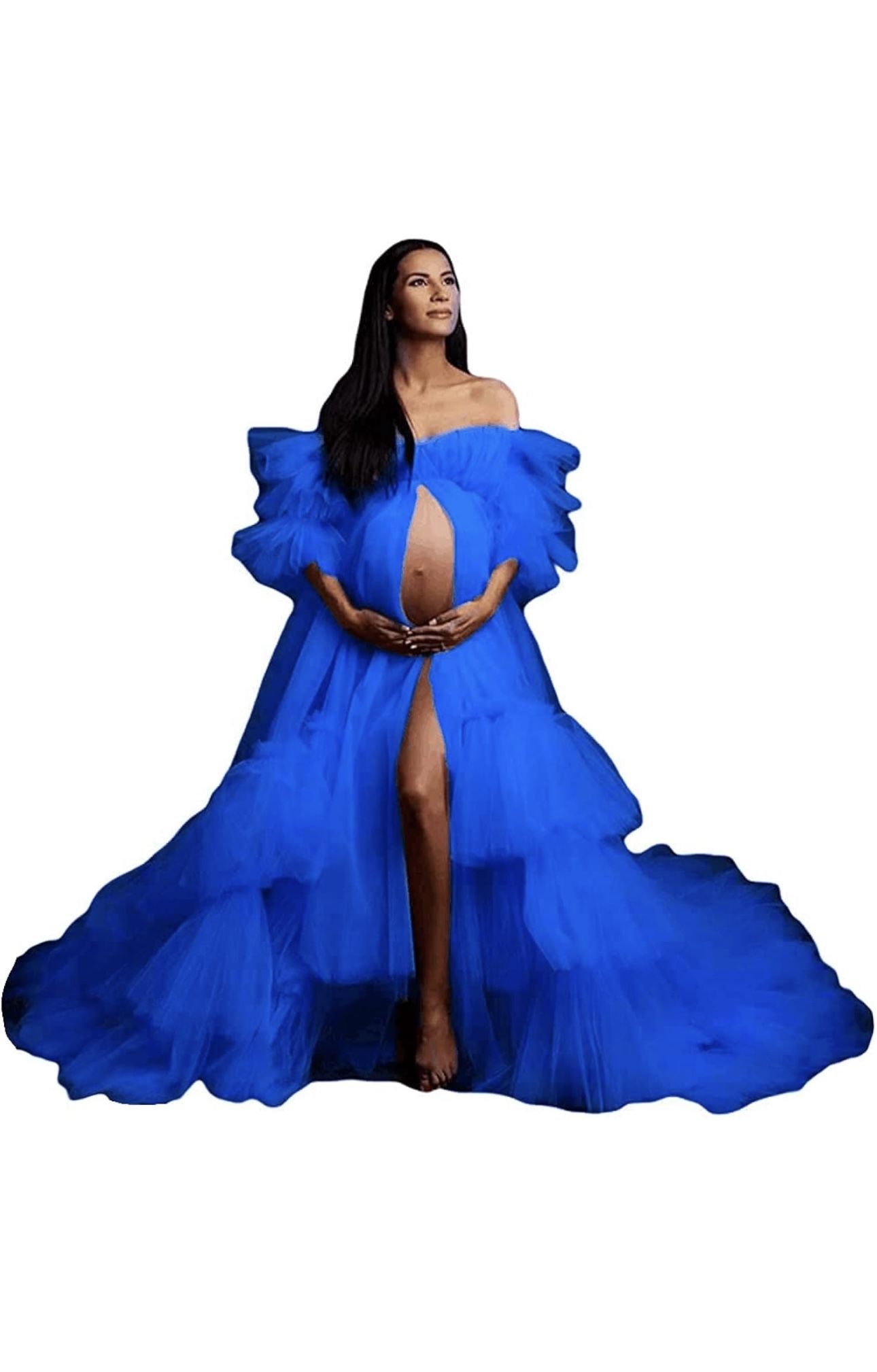 Off Shoulder Royal Blue Maternity Robe Size L