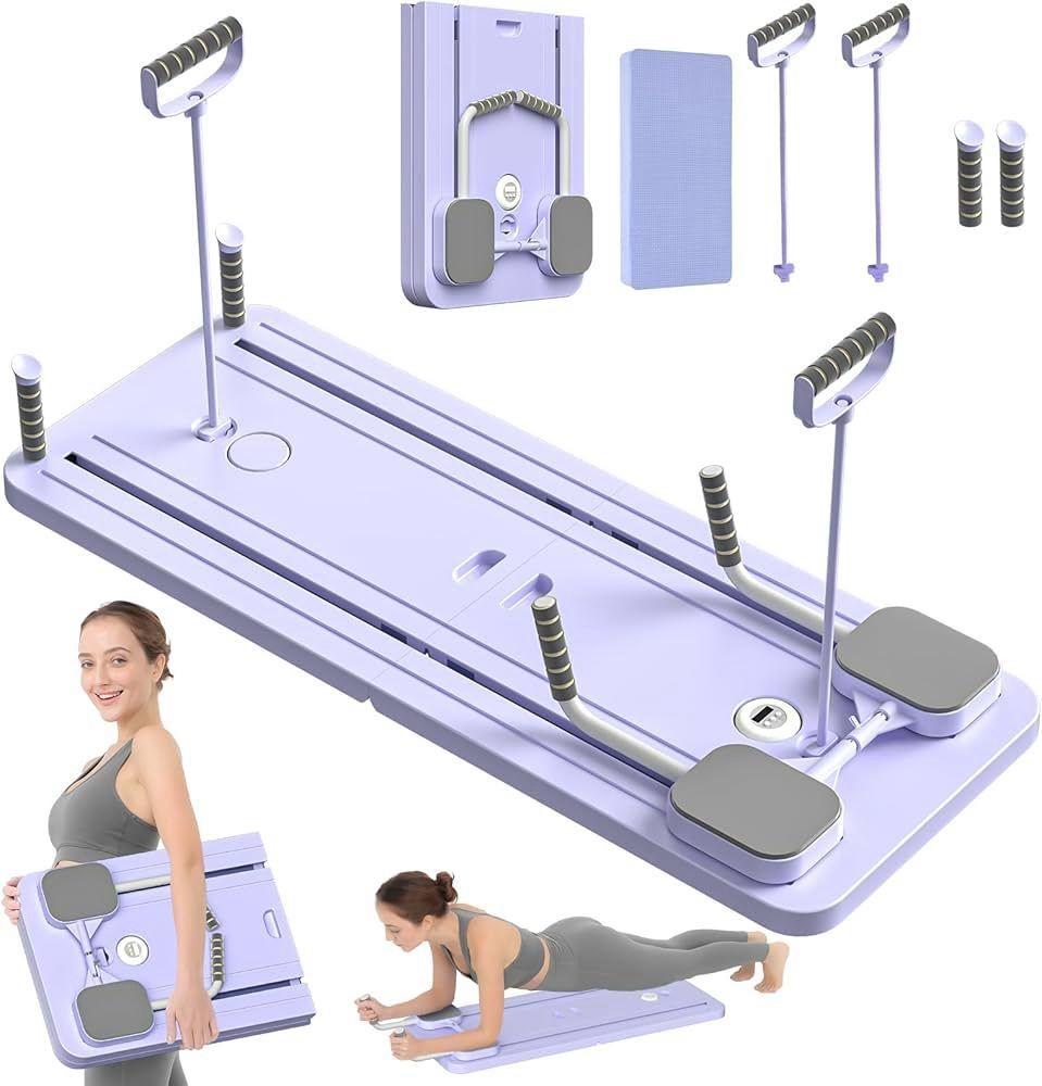 Pilates Board - Pilates Reformer Set, Multi-Purpose Foldable Pilates Reformer Board for Home, 5 in 1 Pilates Sliding Board (Purple)