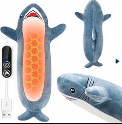 Shark Heating Pad Plush, Cute Heated Stuffed Animal, USB Powered Electric Heating Pad with 3 Heat Levels & Timer, Soft Warm Plush Cushion Gift for Wom