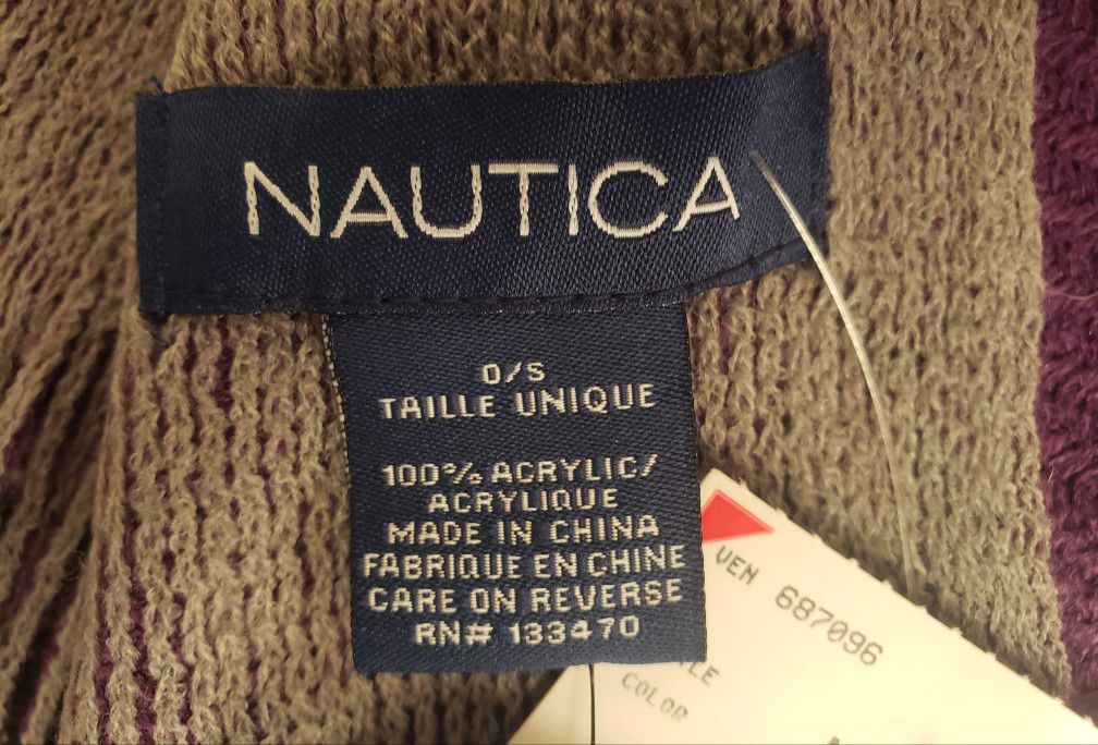 Nautica Reversible Purple and Gray Fringed 💜 Scarf 100% Acrylic Brand New 