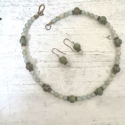 Agate And Porcelain Gold Plated Necklace And Earrings Set 