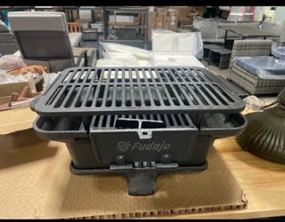 New Cast Iron Hibachi Grill Portable Charcoal BBQ Outdoor Cooking Durable Tabletop Skillet Cooker