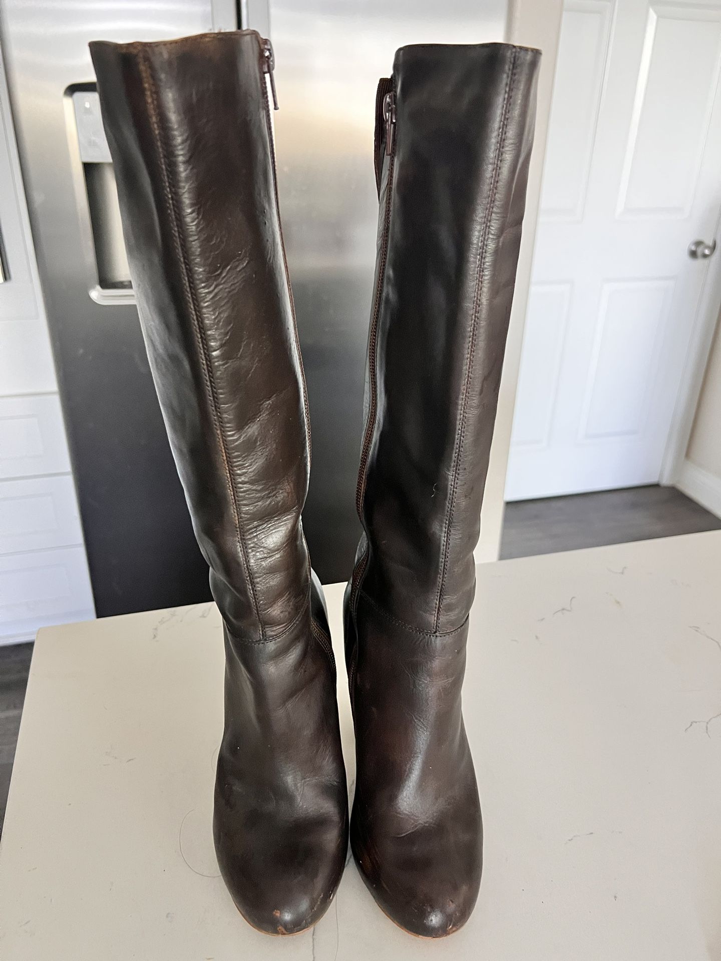 Dark Brown Leather knee -High Long Boots