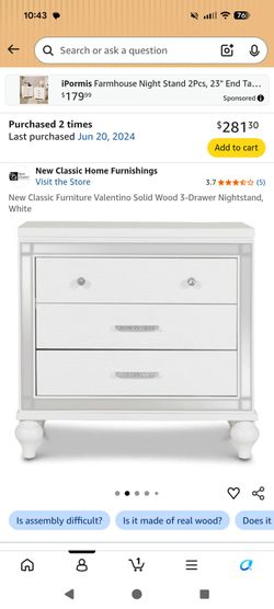 New Classic Furniture Valentino Solid Wood 3-Drawer Nightstand, White