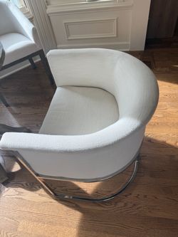 Restoration Hardware Modern White Fabric Barrel Accent Chair