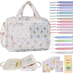 Journaling Kit Quilted Large Bible Cover with Durable Handle (Spliced Flower, Large)