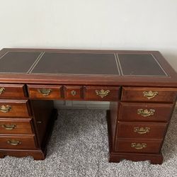 Vintage Broyhill Executive Desk – Leather Top & Solid Wood