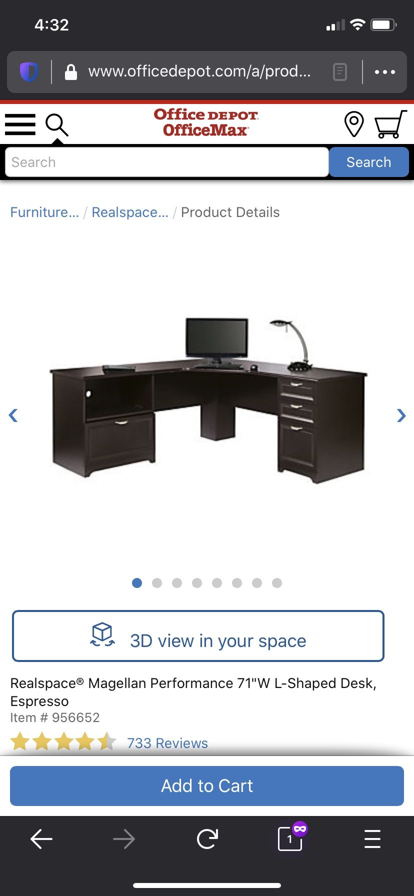 Realspace Magellan Performance 71”W L-Shaped Desk, Espresso