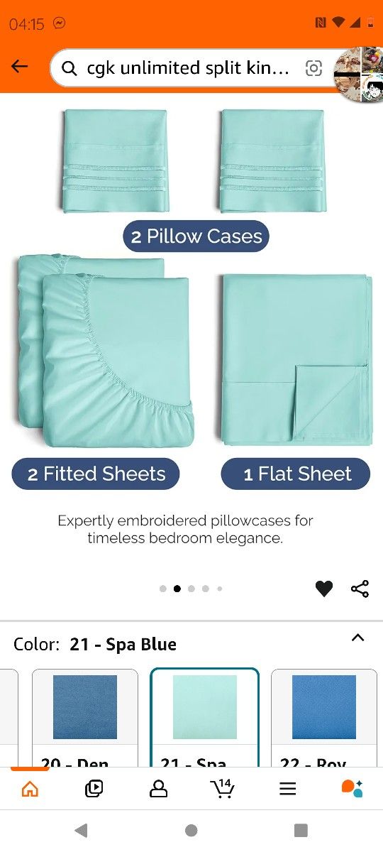 CGK Unlimited Luxury Sheet Set; Split King In Spa Blue