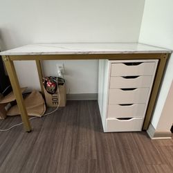 White Marbled Top Desk/Table  (drawers Not Included) 