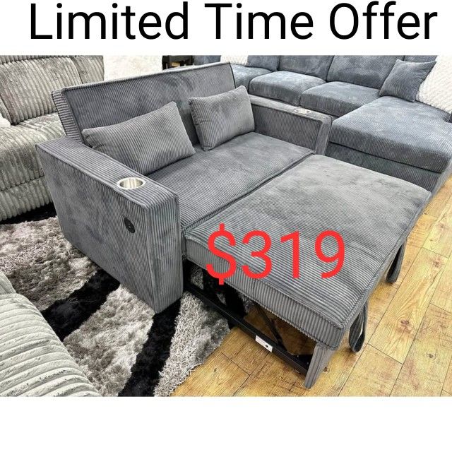 Dark Gray / Beige / Black Corduroy Loveseat Pull Out Sofa Bed