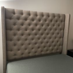 🚨 MOVING SALE: Beige Queen Bed Frame + FREE Mattress & Box Spring – Must Go ASAP 🚨