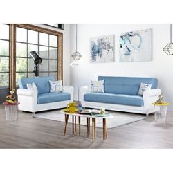 NEW 2 PCS SOFA AND LOVESEAT CONVERTIBLE WITH STORAGE