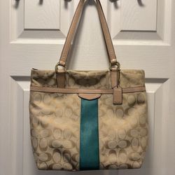 Coach Beige and Teal Tote